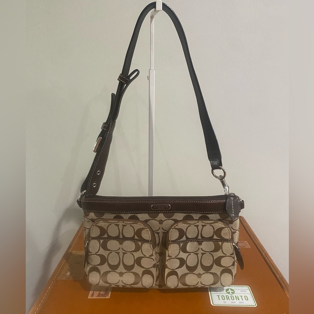 Coach Brown and Tan Signature Soho Shoulder Bag